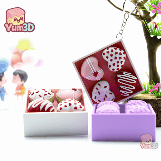 📦 Yum3D Valentine Donut Box Fidget Clicker Keychain - Cute